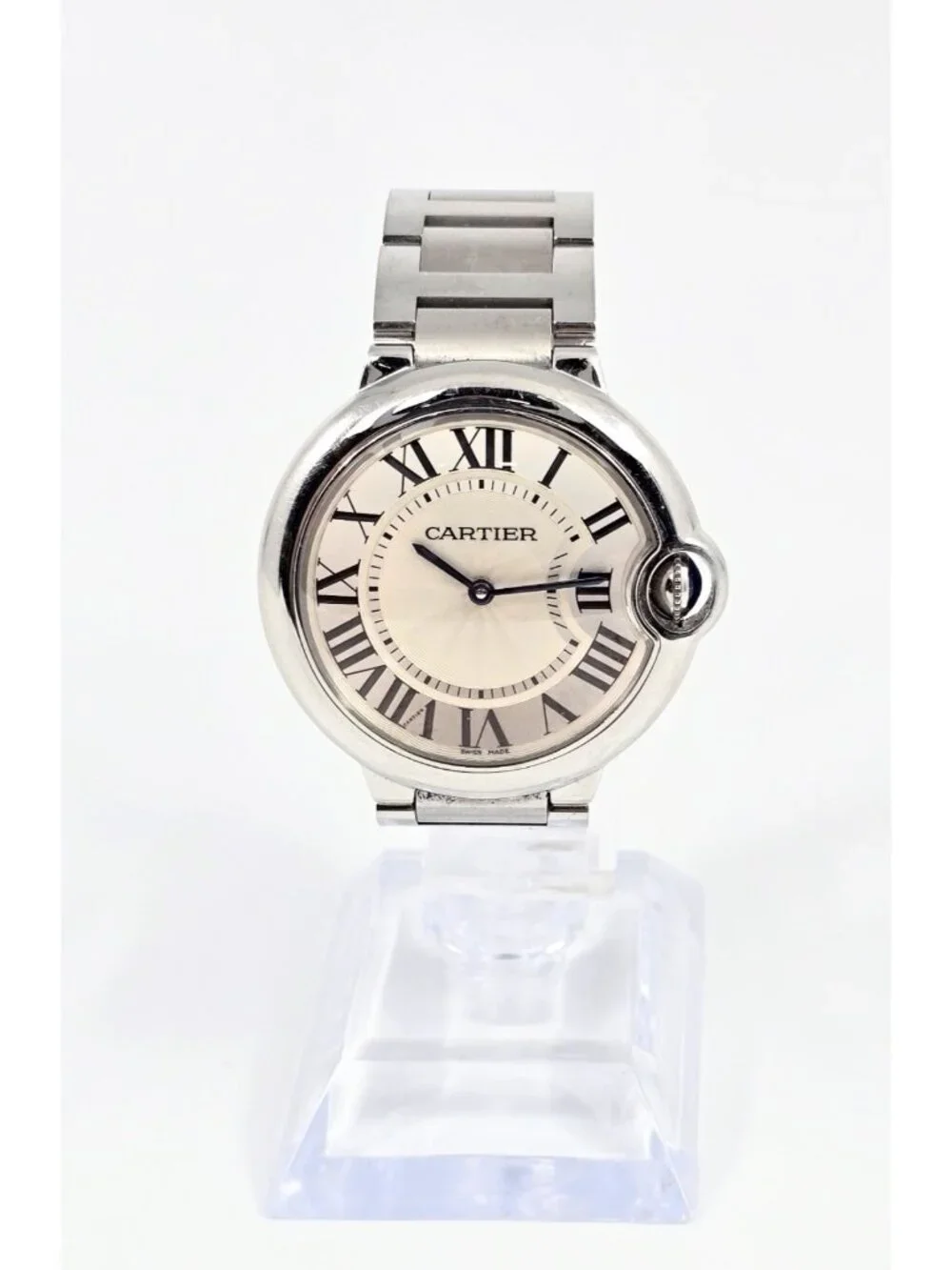 Cartier Ballon Bleu Roman Numeral 36mm Quartz Stainless Steel Wrist Watch 3005